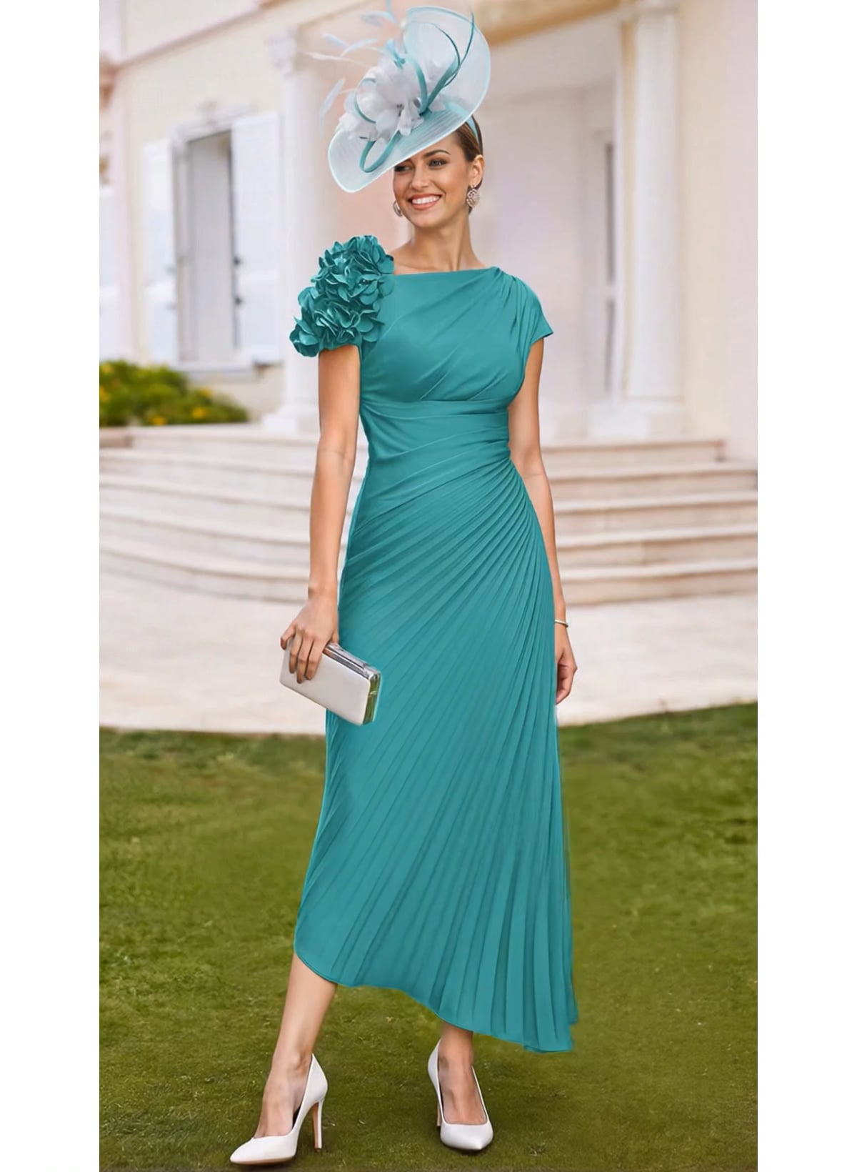 Flower(s) Pleated A-Line Asymmetrical Length Stretch Chiffon Mother Of The Bride Dresses