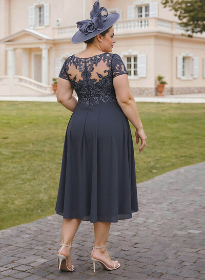Elegant V-Neck Short Sleeves A-Line Tea-Length Lace/Chiffon Mother Of The Bride Dresses