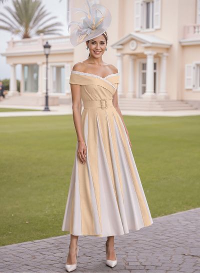 Elegant Off-The-Shoulder A-Line Chiffon/Elastic Satin Mother Of The Bride Dresses