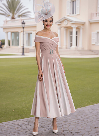 Elegant Off-The-Shoulder A-Line Elastic Satin Mother Of The Bride Dresses