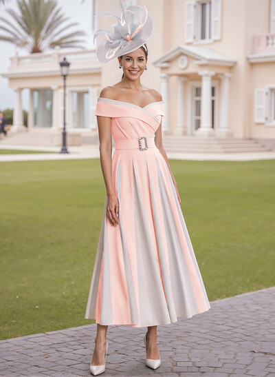 Elegant Off-The-Shoulder A-Line Elastic Satin Mother Of The Bride Dresses
