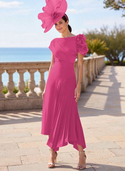 Flower(s) Short Sleeves Pleated A-Line Stretch Chiffon Mother Of The Bride Dresses