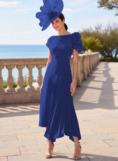 Flower(s) Short Sleeves Pleated A-Line Stretch Chiffon Mother Of The Bride Dresses