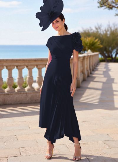 Flower(s) Short Sleeves Pleated A-Line Stretch Chiffon Mother Of The Bride Dresses