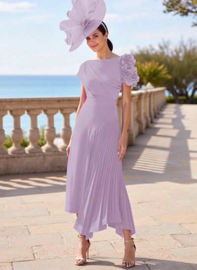 Flower(s) Short Sleeves Pleated A-Line Stretch Chiffon Cocktail Dresses