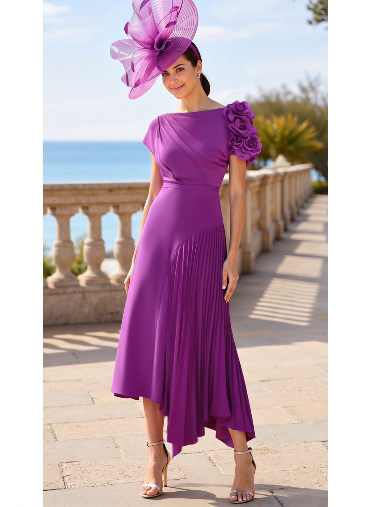 Flower(s) Short Sleeves Pleated A-Line Stretch Chiffon Mother Of The Bride Dresses