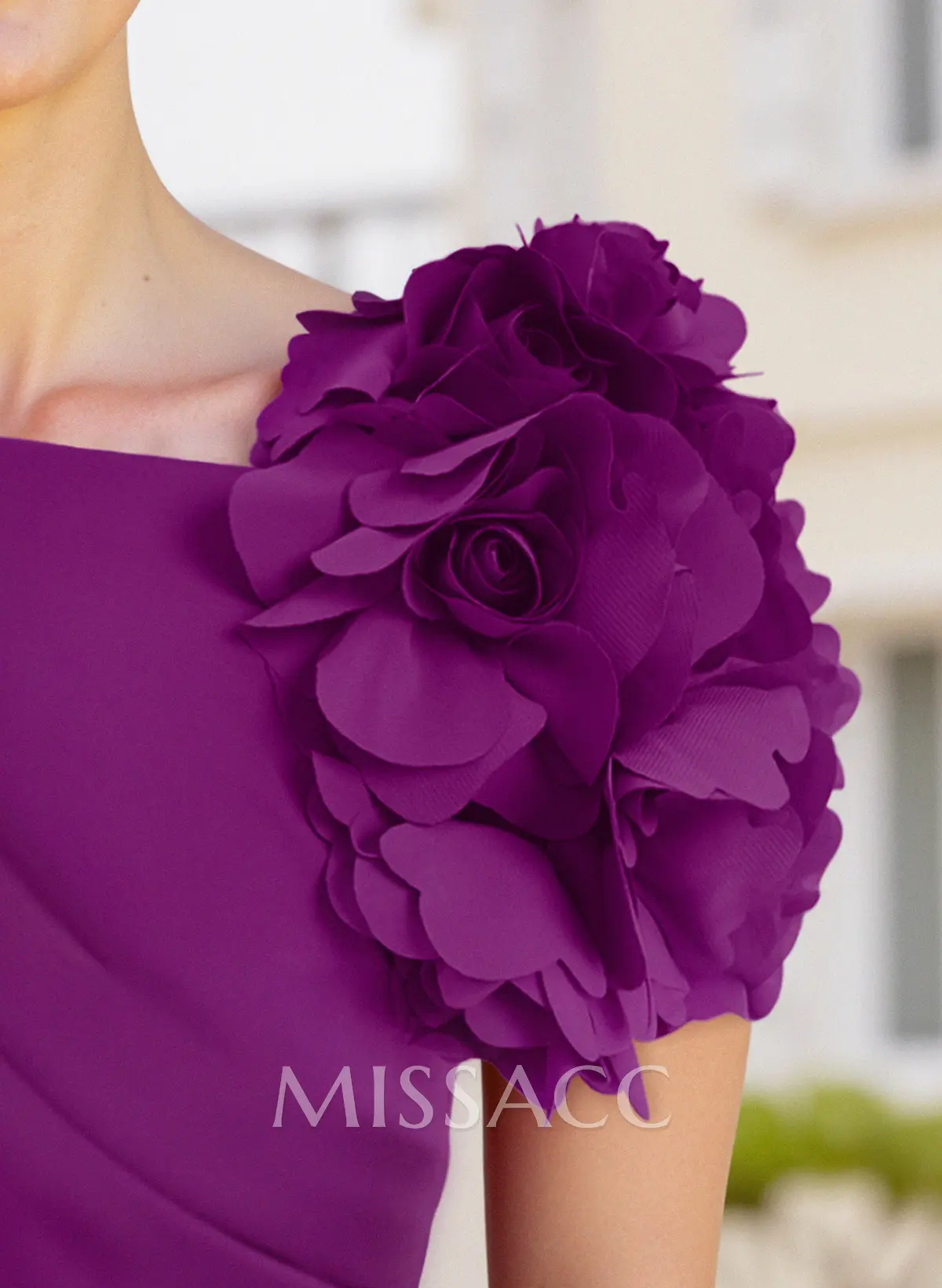 Flower(s) Short Sleeves Pleated A-Line Stretch Chiffon Mother Of