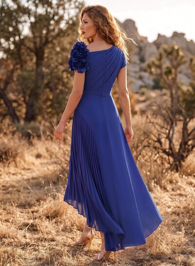 Flower(s) Short Sleeves Pleated A-Line Stretch Chiffon Mother Of The Bride Dresses