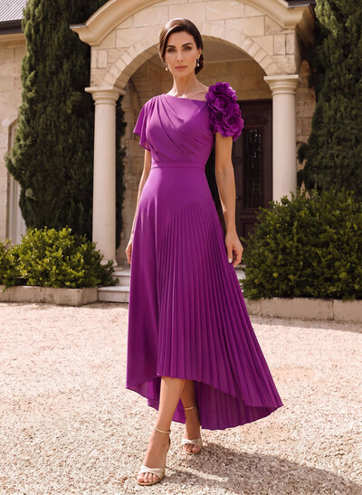 Flower(s) Short Sleeves Pleated A-Line Stretch Chiffon Mother Of The Bride Dresses