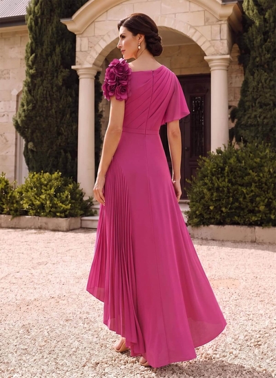 Flower(s) Short Sleeves Pleated A-Line Stretch Chiffon Mother Of The Bride Dresses