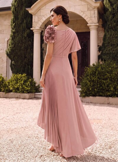 Flower(s) Short Sleeves Pleated A-Line Stretch Chiffon Mother Of The Bride Dresses