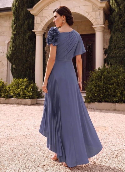 Flower(s) Short Sleeves Pleated A-Line Stretch Chiffon Mother Of The Bride Dresses