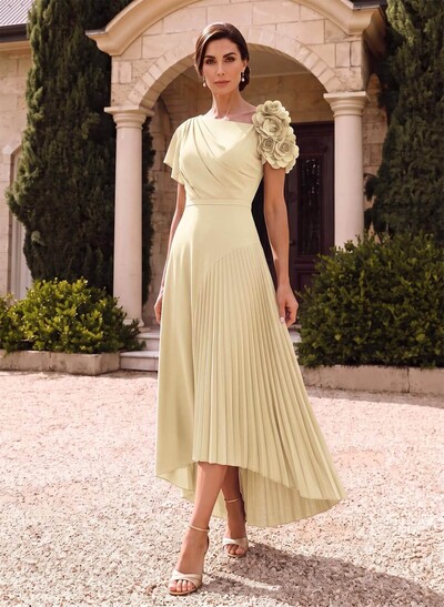Flower(s) Short Sleeves Pleated A-Line Stretch Chiffon Mother Of The Bride Dresses