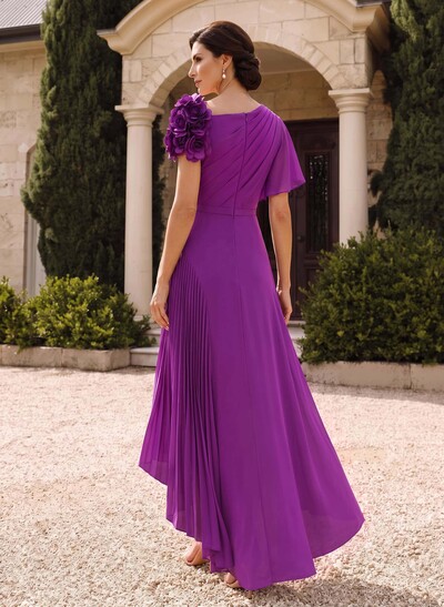 Flower(s) Short Sleeves Pleated A-Line Stretch Chiffon Mother Of The Bride Dresses