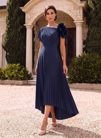 Flower(s) Short Sleeves Pleated A-Line Stretch Chiffon Mother Of The Bride Dresses