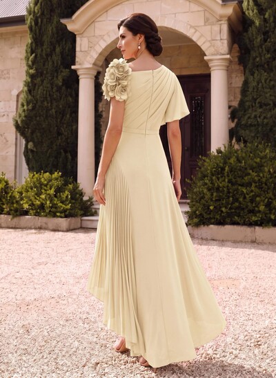 Flower(s) Short Sleeves Pleated A-Line Stretch Chiffon Mother Of The Bride Dresses