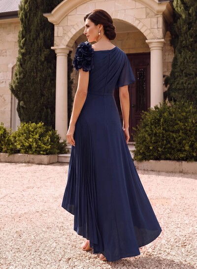 Flower(s) Short Sleeves Pleated A-Line Stretch Chiffon Mother Of The Bride Dresses