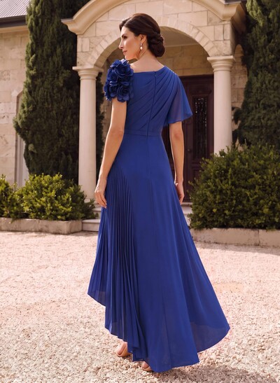 Flower(s) Short Sleeves Pleated A-Line Stretch Chiffon Mother Of The Bride Dresses