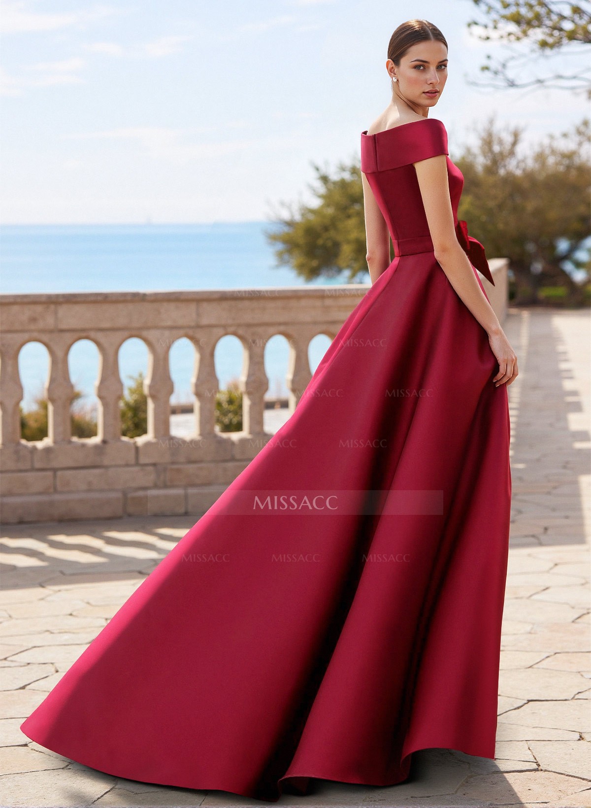 Elegant Off-The-Shoulder Overskirt Sweep Train Satin Mother Of The Bride Dresses With Lace