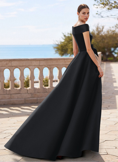 Elegant Off-The-Shoulder Overskirt Sweep Train Satin Mother Of The Bride Dresses With Lace
