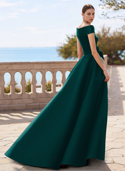 Elegant Off-The-Shoulder Overskirt Sweep Train Satin Mother Of The Bride Dresses With Lace