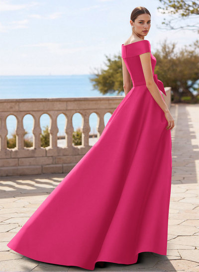 Elegant Off-The-Shoulder Overskirt Sweep Train Satin Mother Of The Bride Dresses With Lace