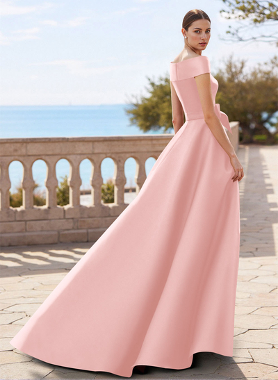 Elegant Off-The-Shoulder Overskirt Sweep Train Satin Mother Of The Bride Dresses With Lace