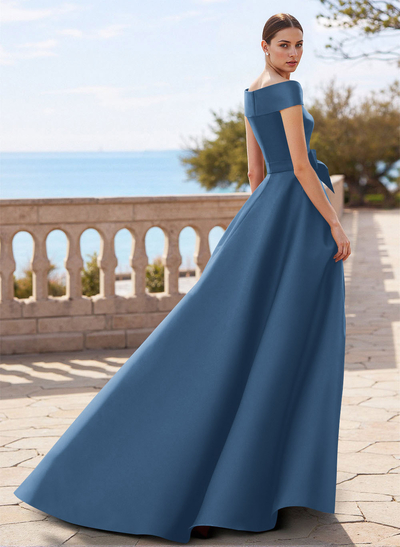 Elegant Off-The-Shoulder Overskirt Sweep Train Satin Mother Of The Bride Dresses With Lace