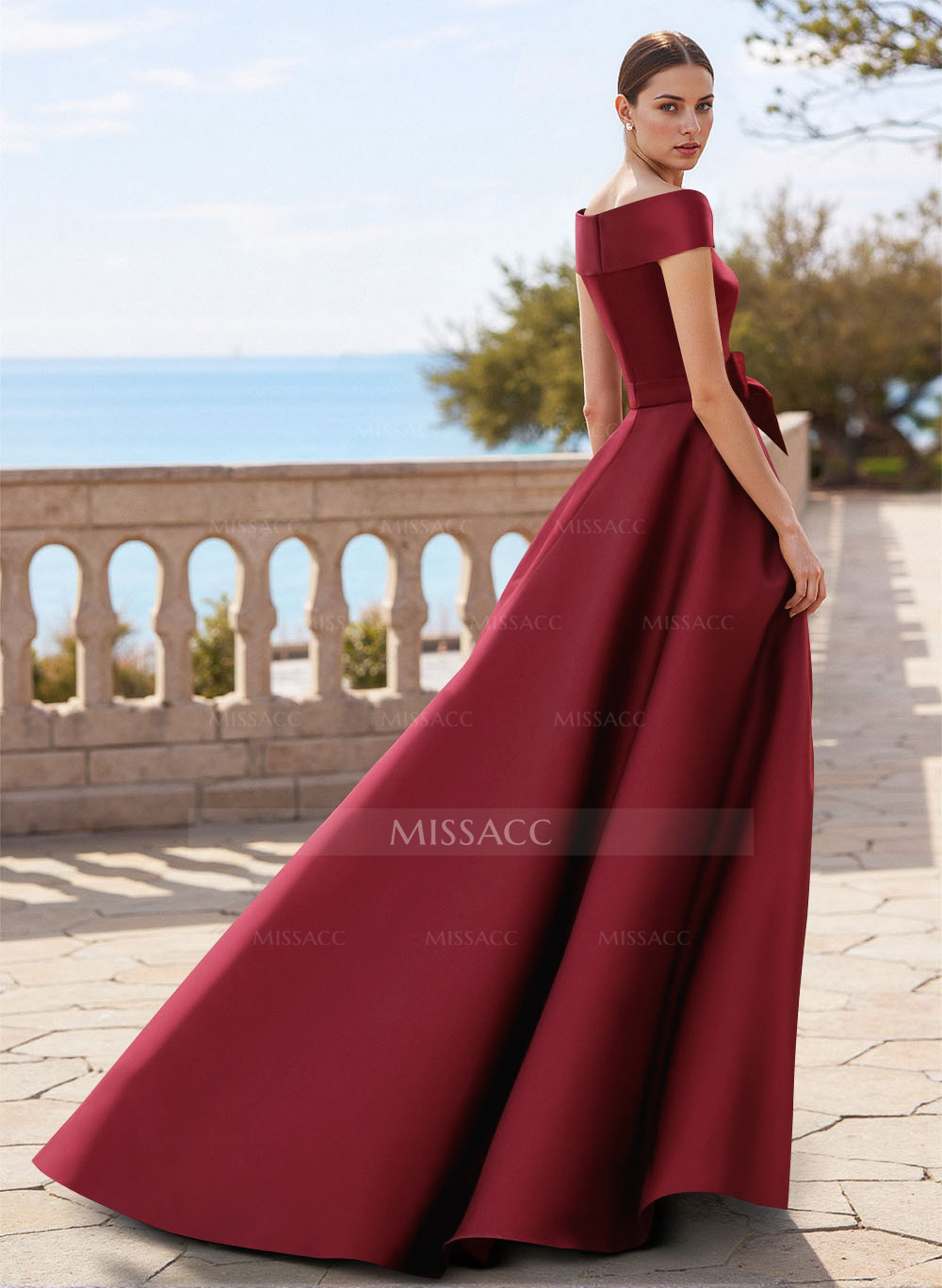 Elegant Off-The-Shoulder Overskirt Sweep Train Satin Mother Of The Bride Dresses With Lace