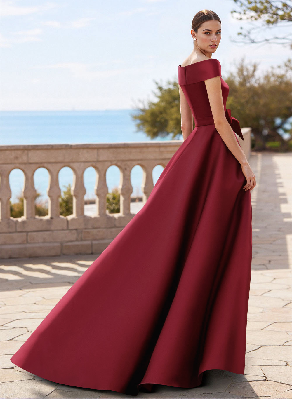 Elegant Off-The-Shoulder Overskirt Sweep Train Satin Mother Of The Bride Dresses With Lace