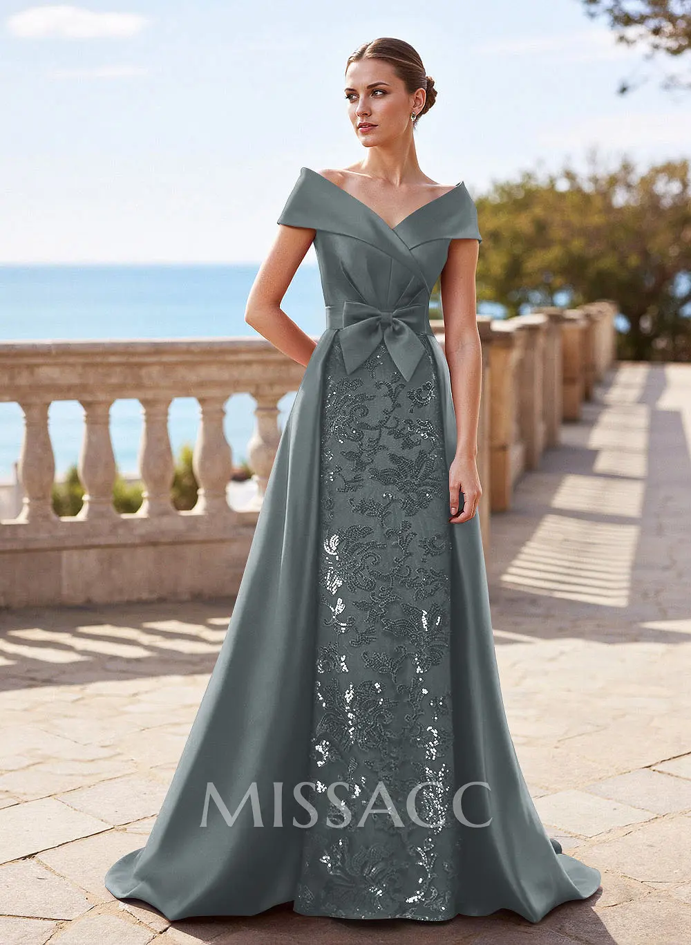 Elegant Off-The-Shoulder Overskirt Sweep Train Satin Mother Of The