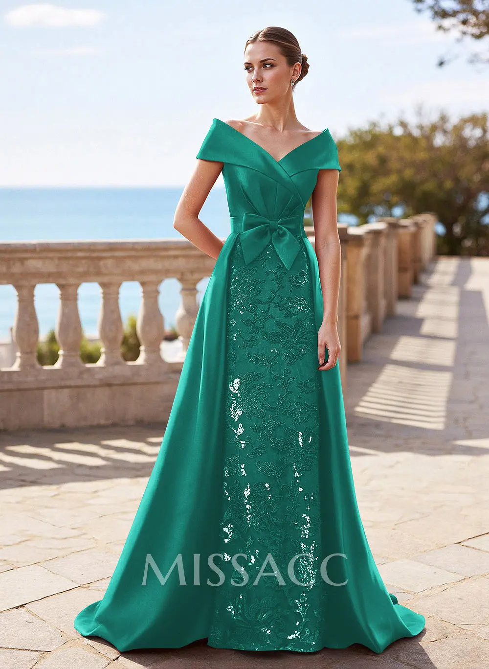 Elegant Off-The-Shoulder Overskirt Sweep Train Satin Mother Of The