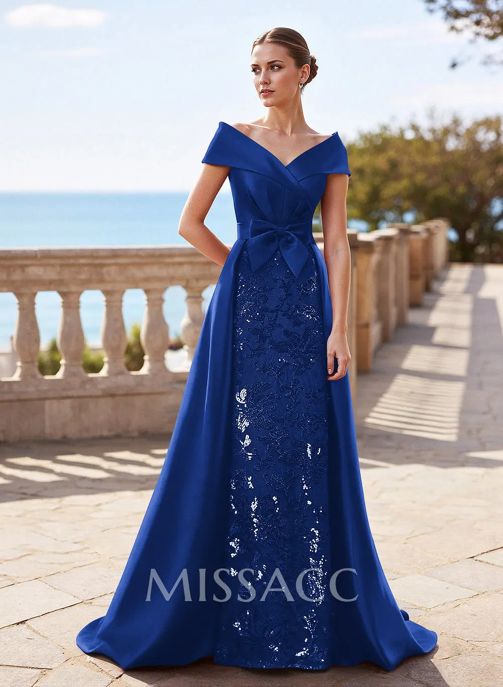 Elegant Off-The-Shoulder Overskirt Sweep Train Satin Mother Of The