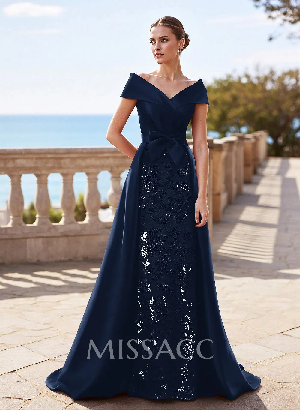 Elegant Off-The-Shoulder Overskirt Sweep Train Satin Mother Of The