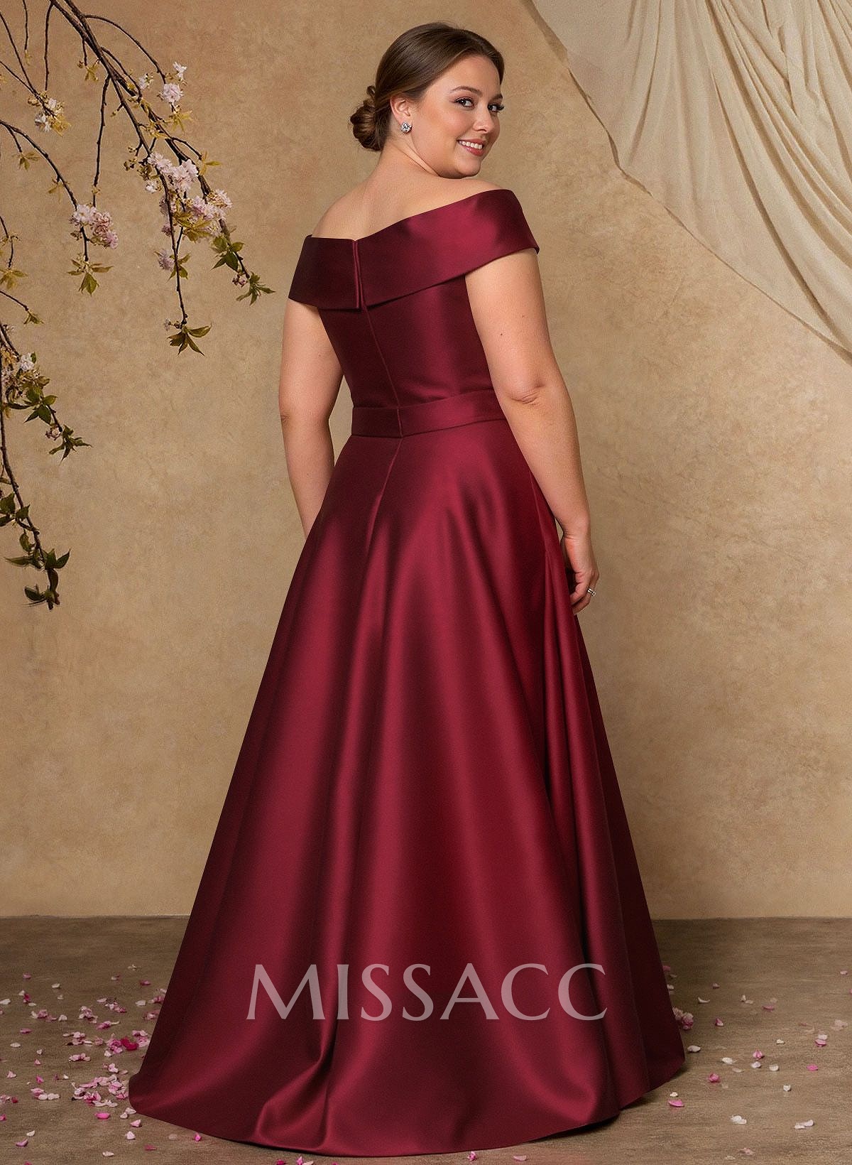 Elegant Off-The-Shoulder Overskirt Sweep Train Satin Mother Of The Bride Dresses With Lace