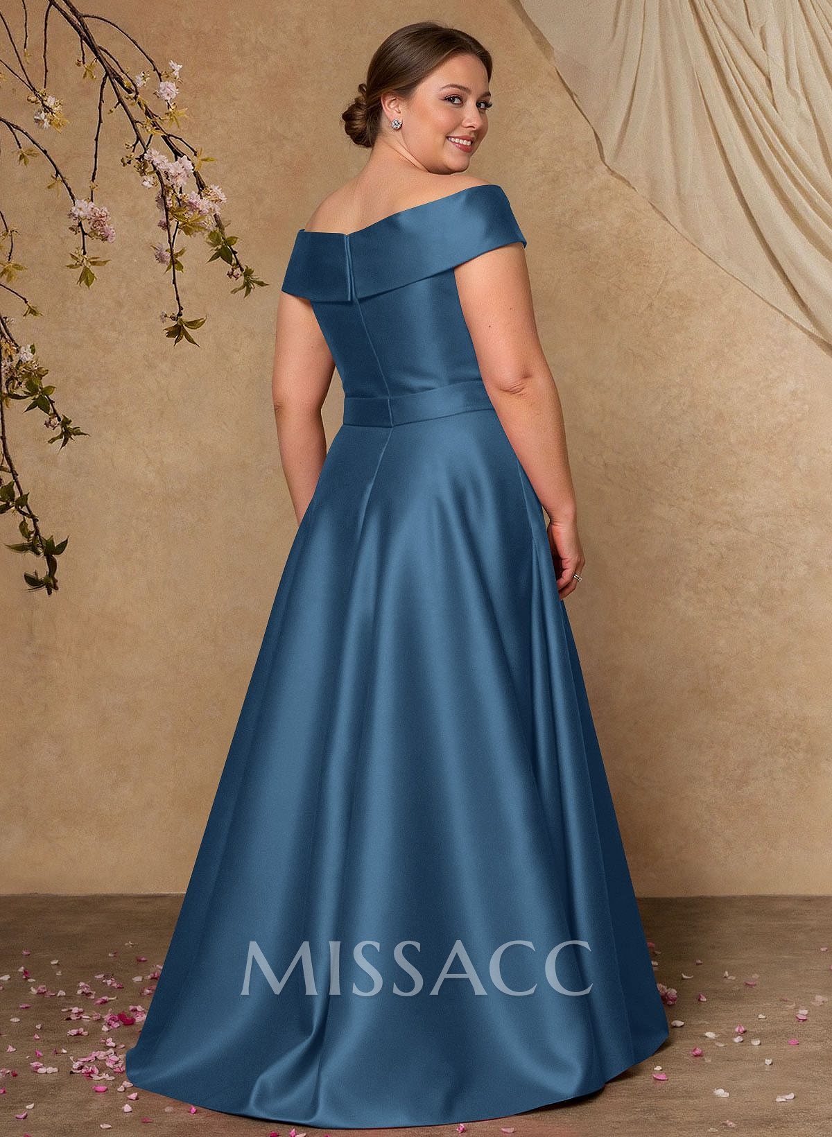 Elegant Off-The-Shoulder Overskirt Sweep Train Satin Mother Of The Bride Dresses With Lace