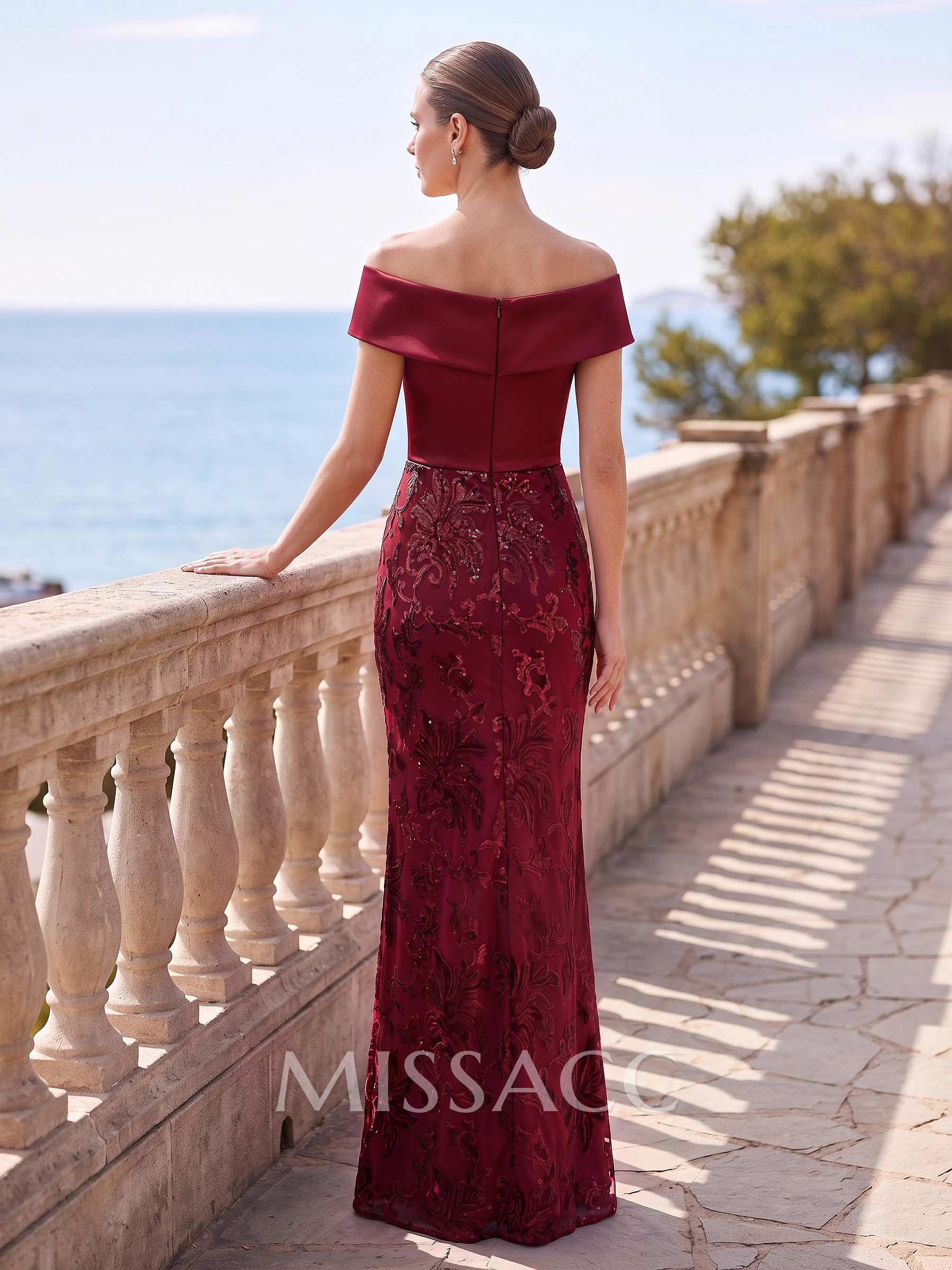 Elegant Off-The-Shoulder Overskirt Sweep Train Satin Mother Of The Bride Dresses With Lace