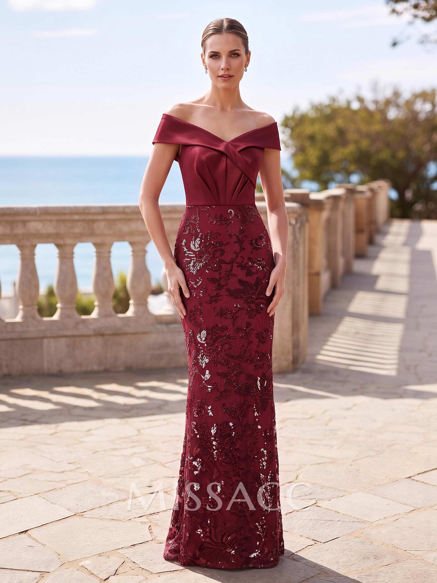 Elegant Off-The-Shoulder Overskirt Sweep Train Satin Mother Of The Bride Dresses With Lace
