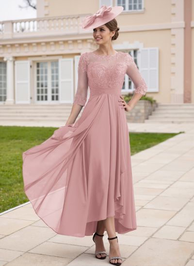 Elegant Illusion Neck A-Line Ankle-Length Lace/Chiffon Mother Of The Bride Dresses