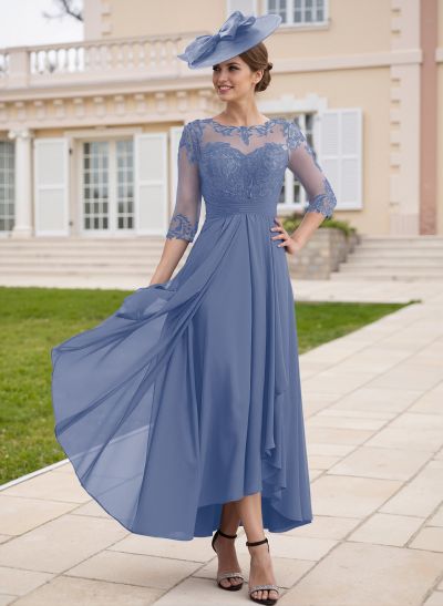 Elegant Illusion Neck A-Line Ankle-Length Lace/Chiffon Mother Of The Bride Dresses