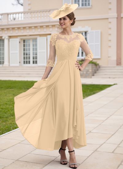 Elegant Illusion Neck A-Line Ankle-Length Lace/Chiffon Mother Of The Bride Dresses