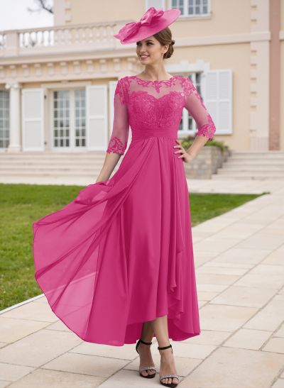 Elegant Illusion Neck A-Line Ankle-Length Lace/Chiffon Mother Of The Bride Dresses