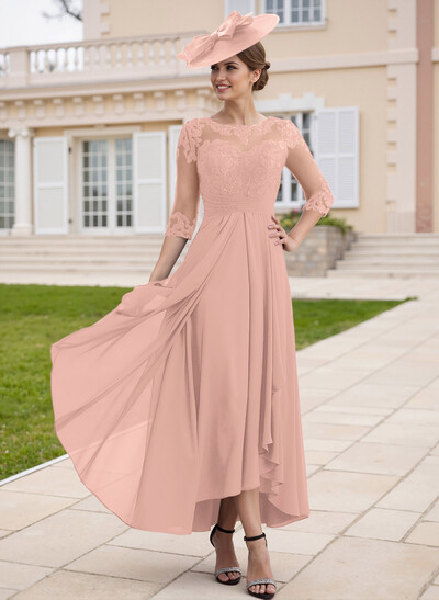 Elegant Illusion Neck A-Line Ankle-Length Lace/Chiffon Mother Of The Bride Dresses