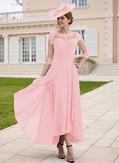 Elegant Illusion Neck A-Line Ankle-Length Lace/Chiffon Mother Of The Bride Dresses