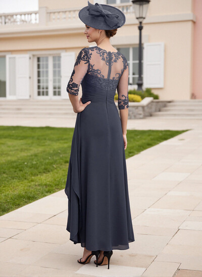 Elegant Illusion Neck A-Line Ankle-Length Lace/Chiffon Mother Of The Bride Dresses
