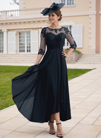 Elegant Illusion Neck A-Line Ankle-Length Lace/Chiffon Mother Of The Bride Dresses