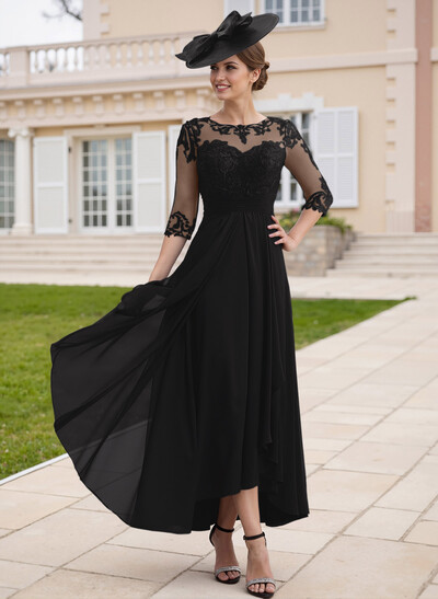 Elegant Illusion Neck A-Line Ankle-Length Lace/Chiffon Mother Of The Bride Dresses