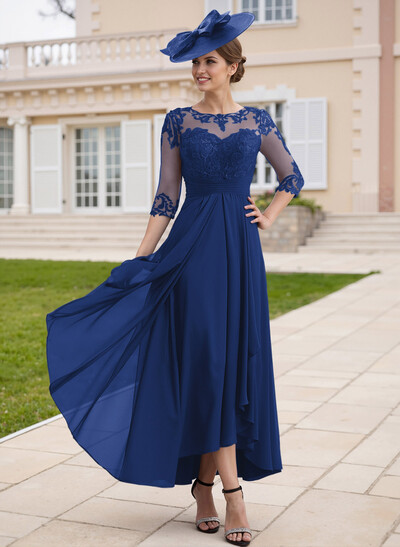 Elegant Illusion Neck A-Line Ankle-Length Lace/Chiffon Mother Of The Bride Dresses