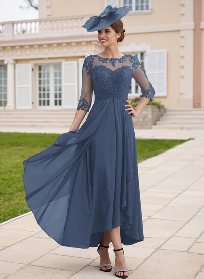 Elegant Illusion Neck A-Line Ankle-Length Lace/Chiffon Mother Of The Bride Dresses