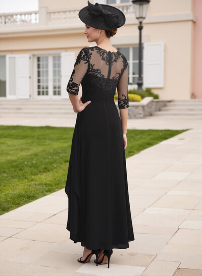 Elegant Illusion Neck A-Line Ankle-Length Lace/Chiffon Mother Of The Bride Dresses